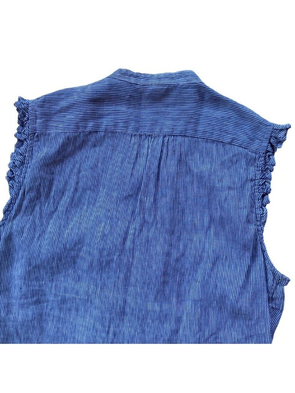 Linen Blend Striped Ruffle Front Blouse - Picture 4 of 5